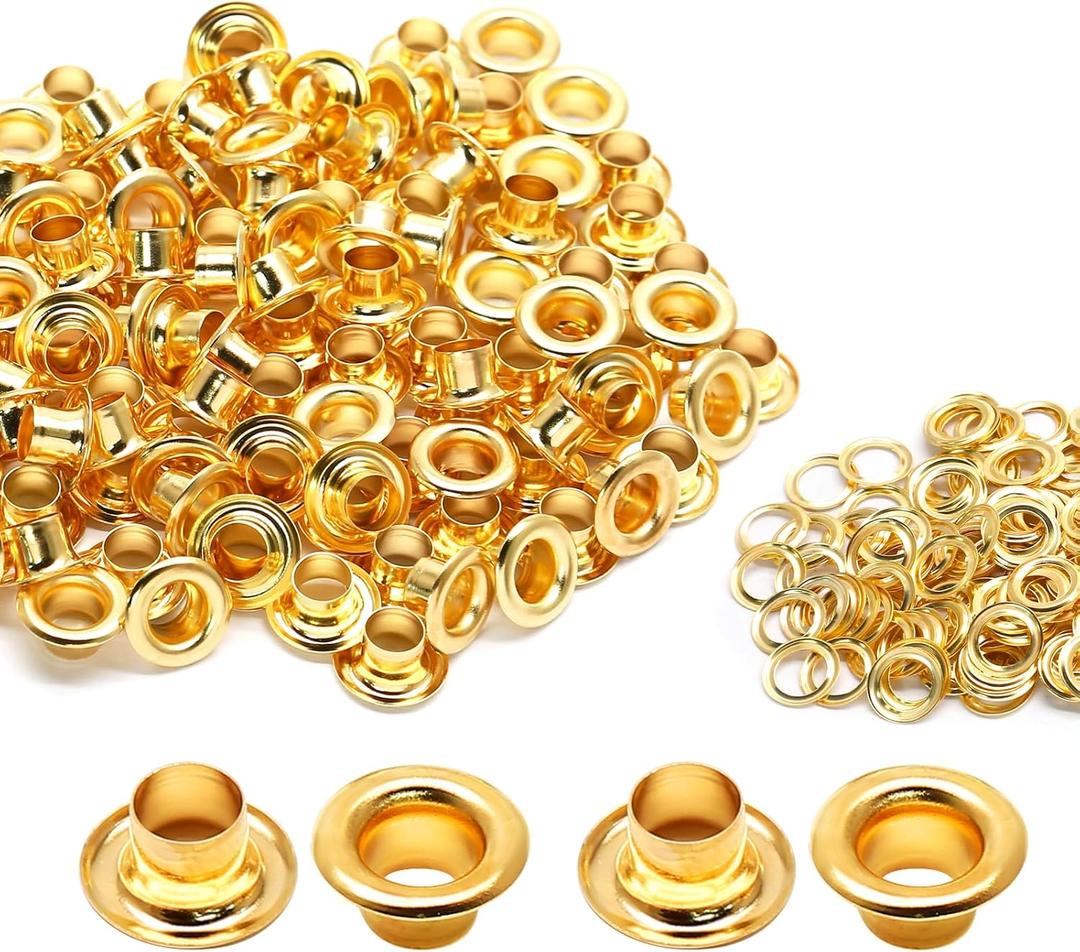 Litoexpe 5MM Grommets Eyelets 200 Pcs, Self Backing Eyelets for Bead Cores, Clothes, Leather, Canvas (Gold)
