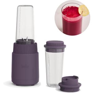 bella 6 Pcs Portable Rocket Blender, Juicer & Smoothie Maker, Press & Twist Design, EverGood & BPA Free Dishwasher Safe Parts, 4 Tip Stainless Steel Blade, Cord Wrap, 240 Watt Motor, Plum (1.7 Cup)