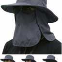 Sun Hat Bucket Hats for Men Women,Outdoor Wide Brim Fishing Hat with Detachable Face Cover & Neck Flap UV Protection (Blue)