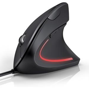 TECKNET Wired Mouse, 6400 DPI Ergonomic Mouse 6 Buttons Silent Mice 4 Adjustable DPI Vertical Mouse Compatible with Windows/Chrome/Laptop/Computerice (Black)