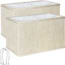 Rectangle Lamp Shades Set of 2, Champagne Beige Lamp Shades for Table Lamps, 16"L x 8"W x 10"H, Natural Linen Fabric Replacement Lampshades for Floor Lamp, Spider, Harp Holders Included, Easy Assembly