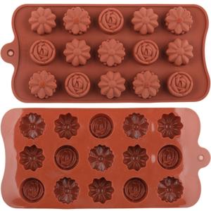 15 Cavity Flower Silicone Candy Molds Set Of 2 | For Candy Chocolate Cake Decoration