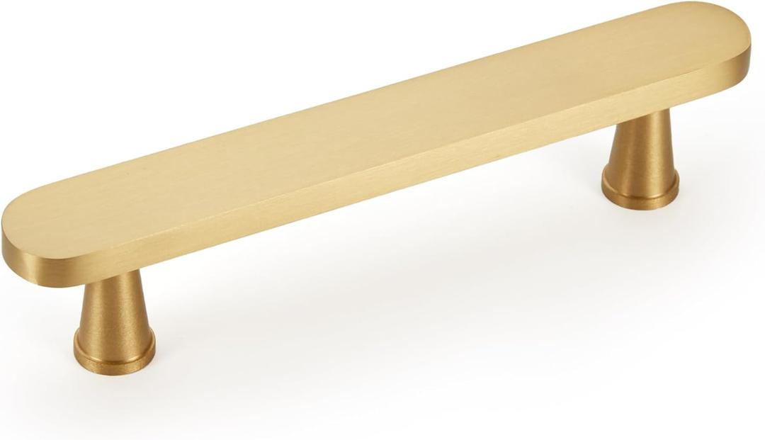 6-Pack Solid Brass Cabinet Pulls, Gold Handles for Cabinets, Gold Dresser Drawer Pulls, Modern Kitchen Hardware, 4 Inch Hole Center, Brushed Finish