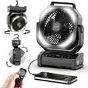 Socool Camping Fan with Light - 20000mAh Rechargeable Battery Fan, 112Hrs Max Run Time, 9 Speeds, Digital Display, Timer, Auto Oscillation, 270 Pivot & Hook for Camping, Power Outage, Hurricane (8.5inch)