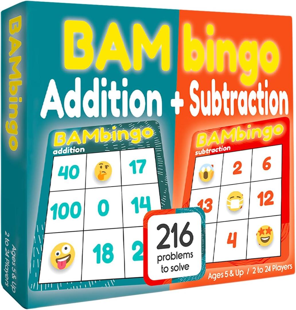 THE BAMBINO TREE Addition and Subtraction Facts Bingo Game  1st 2nd & 3rd Grade Educational Math Learning for Classroom & Homeschool
