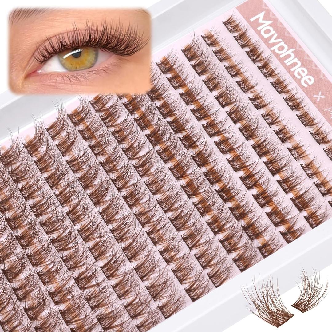 Brown Lash Clusters Natural Lash Extensions Wispy Eyelash Clusters 154 Pcs C-Curly Lashes Clusters for Everyday Wear Beginner Friendly Dark Brown Cluster Eyelash Extensions by Mavphnnee