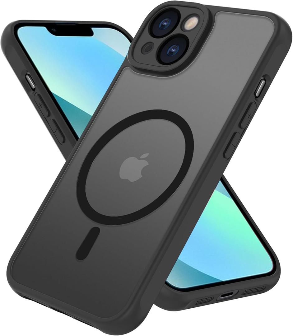 Magnetic for iPhone 13 Mini Case [Mil-Grade Drop Protection] [Compatible with Magsafe] Shockproof Slim Translucent Matte Protective Phone Case, Black