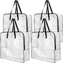 Fasmov  Oversized Clear Storage Bag with Handles and Zippers, Vinyl Storage Bag for Comforter, Blanket, Bedding, Duvet, Transparent Moving Tote, Under the Bed Storage, Garage Organizer