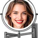 Magnifying Mirror with Lights 1X/20X, 9" Double Sided 5000mAh Rechargeable Wall Mounted Lighted Makeup Mirror, 3 Color LED Lights Dimmable, Wall Mount Mirror 17" arm for Bathroom, Black Brushed Nickel