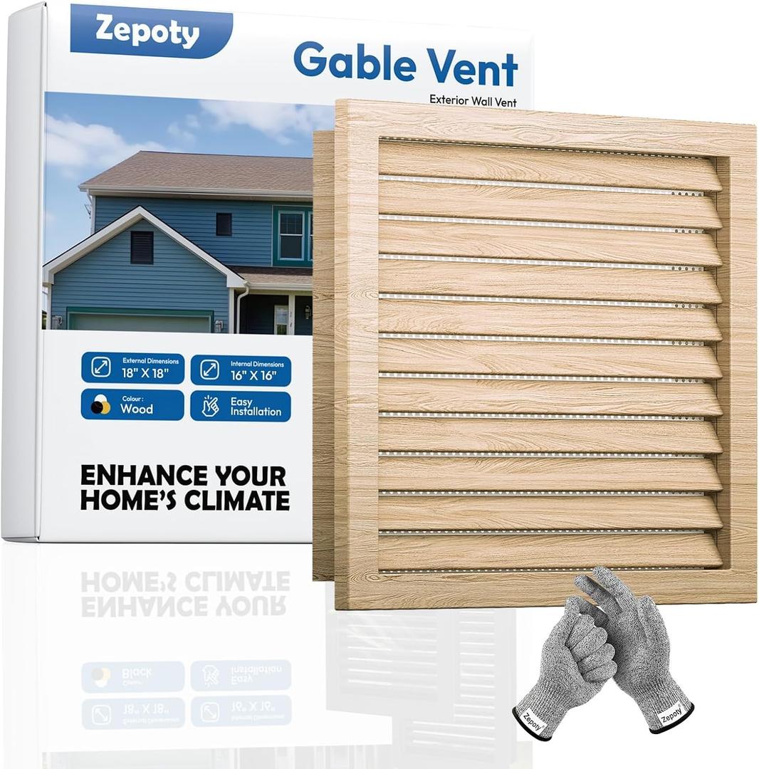 18" x 18" Wood Gable Vent with Metal Screen Heavy-Duty Mesh, Paintable Finish, Perfect for Attics & Outdoor Sheds, Vent Opening: 16" x 16"