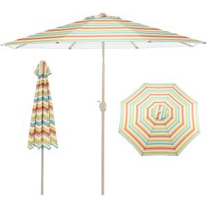 Aoodor 9 Ft Patio Market Umbrella, Outdoor Table UV Protection Umbrella with 8 Sturdy Steel Ribs, Push Button Tilt and Crank for Garden, Deck, Backyard, Poolside (Red Green and Blue)