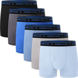 BAMBOO COOL Boys' Underwear Moisture-Wicking Brethable Boxer Briefs Soft Lightweight Tag-Free with Fly Pouch 6-Pack (Large, D-light Gray,dark Gray,light Blue,ocean Blue,deep Blue,black(6 Pack))