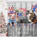Newsely 4th of July Shower Curtain 60Wx72H Inch Independence Day Patriotic Farmhouse Highland Cow Animals Rustic Bathroom Set Donkey Chicken Pig Waterproof Bath Decoration Accessories Home Decor