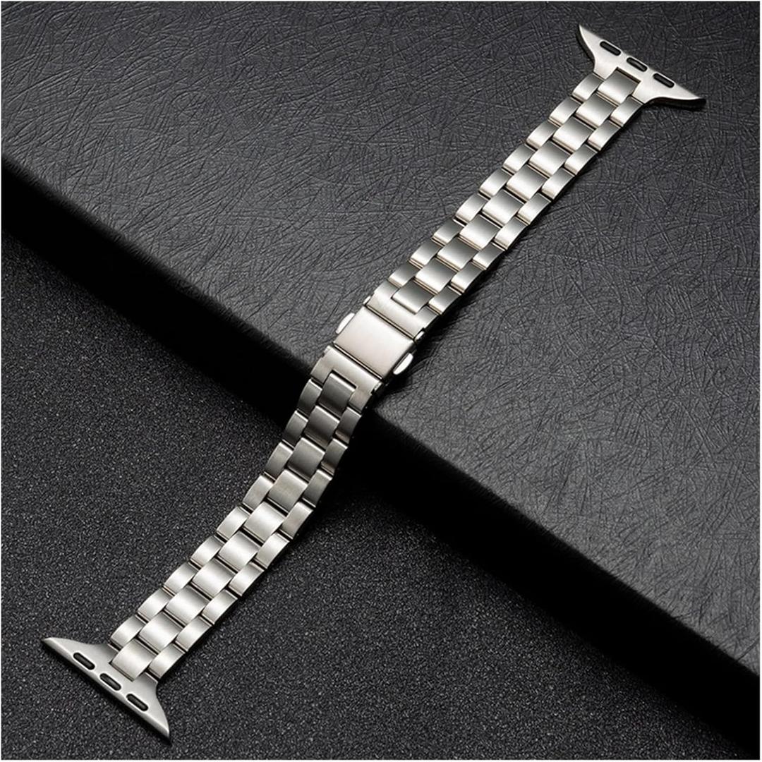 Fashion Metal Three-bead Strap for Watch Band 44mm 45 38 40 41 42 Ultra49mm Stainless Steel Band for iWatch 9 8 7 SE 6 5 4 (Silver)