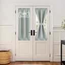NICETOWN 100% Blackout Linen Door Window Curtains for French Door, Room Darkening Short Thermal Insulated Blinds for Kitchen Glass Window, W 26 x L 50, 1 Panel, Greyish Green