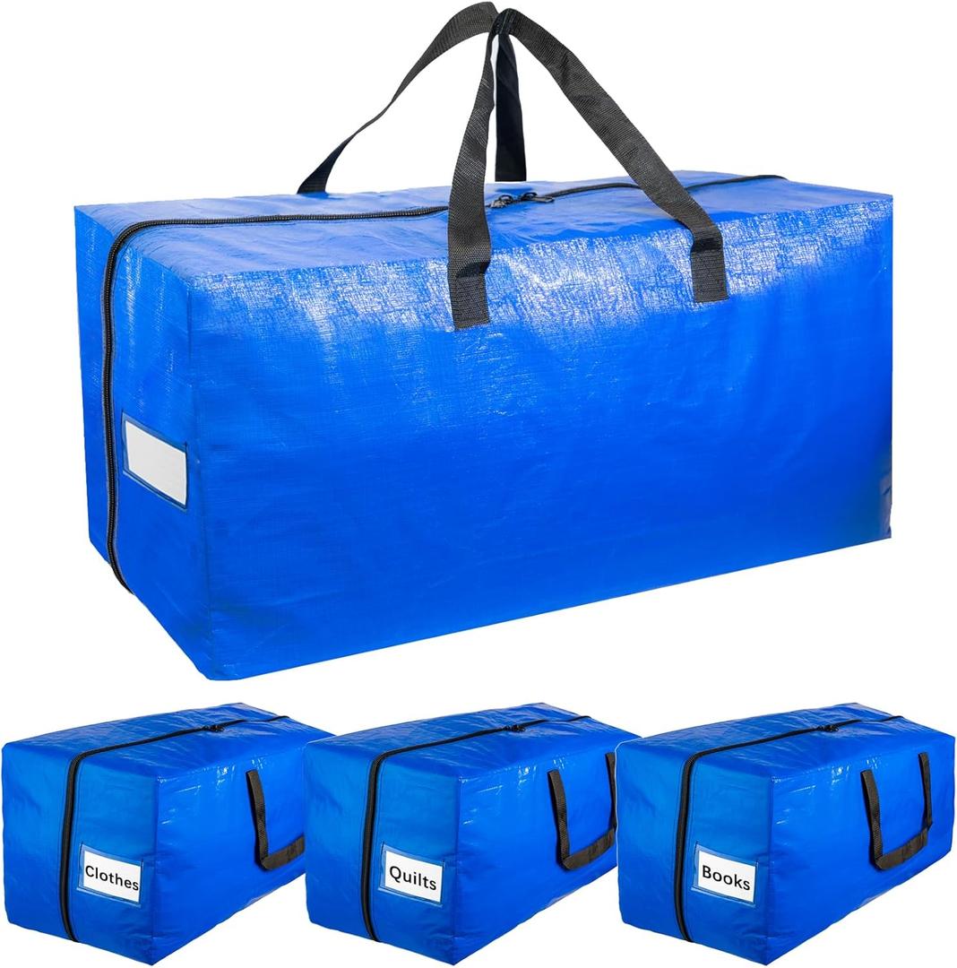 Extra Large Moving Bags with Strong Handles, 4 Pack Heavy Duty Storage Bags with Smooth Zipper, Oversized Storage Tote for Clothes Moving Supplies Dorm Essentials Household Containers