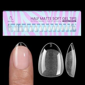 BTArtbox Extra Short Almond Nail Tips - 320pcs Half Matte Soft Gel Tips, Acrylic Pre-Shaped Fake Nails, Clear Ultra Fit & Natural False Nails for Nail Art, 16 Sizes