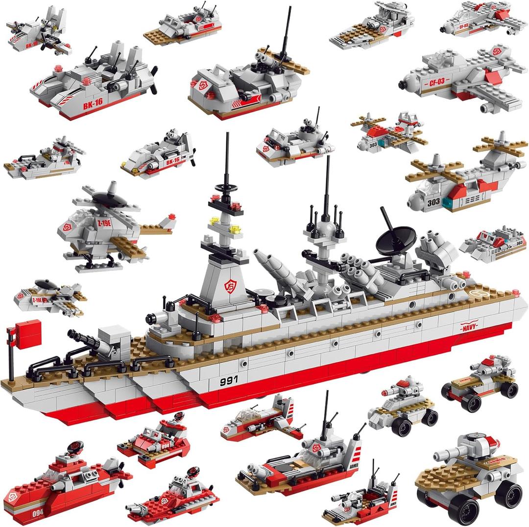 Sitodier Military Battleship Building Block Set for Kids,811pcs 25 in 1 Cruiser Battle Ship Building Kit Toy for Boys Kids Ages 6-12 and 8-14, Beautiful Xmas Birthday Gift