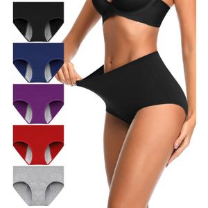 OLIKEME Women's Postpartum Underwear Cotton High Waist Panties Ladies Briefs Easy Clean Underpants 5 Pack (Large)