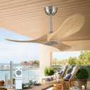 36 Inch Wooden Ceiling Fan Without Light With Remote Control, 3 solid wood fan blades Ceiling Fan for Indoor, Living Room, Dining Room, Bedroom, Terrace, Porch(Brushnickle+Natural Wood, 36 inch)