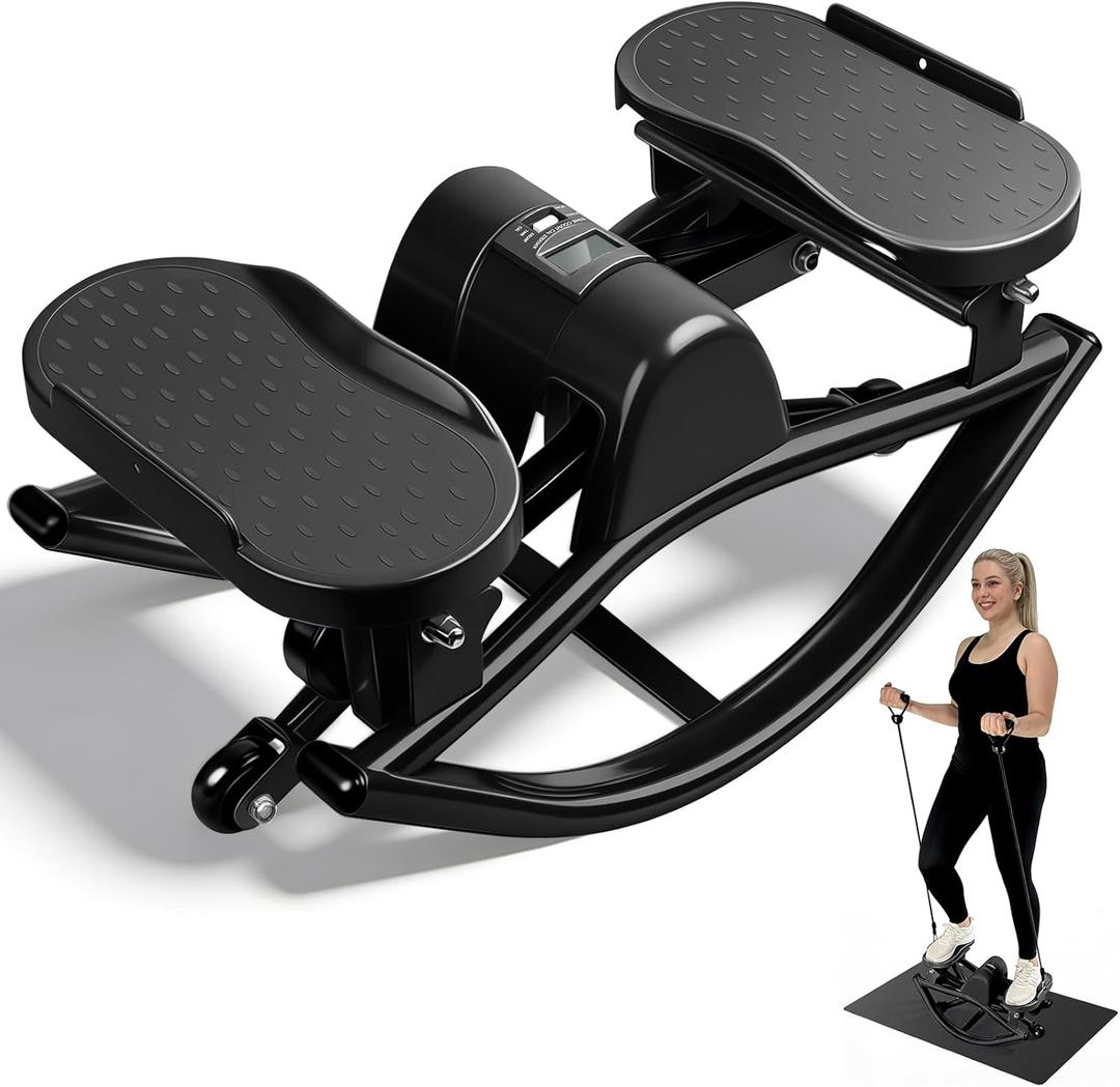 Rock Stepper Side to Side Low Impact Stair Stepper, Side Steppers for Exercise at Home with Resistance Bands & Non-Slip Mat – Exercise Step Balance Board Workout Equipment for Apartment & Living Room