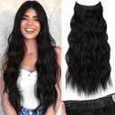 KooKaStyle Invisible Wire Hair Extensions with Transparent Headband Adjustable Size 4 Secure Clips Long Wavy Secret Wire Hairpiece for Women(24 Inch Natural Black)