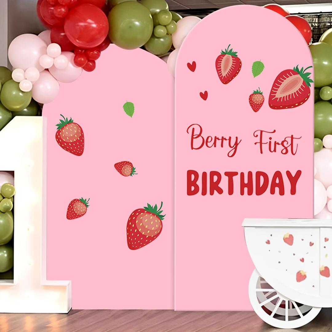 Set of 1 Arch Backdrop Cover 7.2FT, 6FT Pink and Berry First Birthday Decal Sign - Adjustable Round Top Chiara Backdrop Stand Covers for Wedding Birthday Party Baby Shower Banquet Decoration
