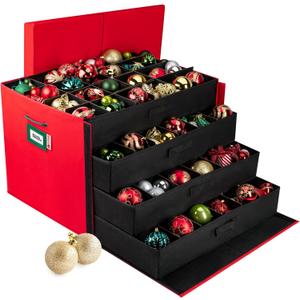 HOLDN STORAGE Christmas Ornament Storage Box with Dividers, Stores Ornaments up to 96 of 3 Inch Large Christmas Ball Storage Containers with 4 Trays - Red