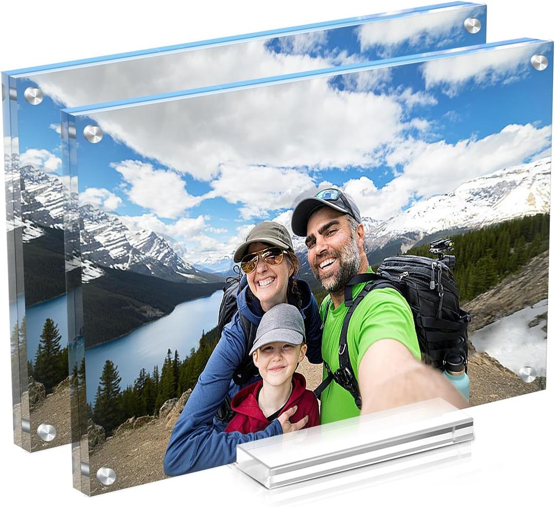 Acrylic Picture Frame 5x7 Inch 2 Pack, Clear Magnetic Frames, Double-Sided Freestanding Modern Acrylic Floating Frame, Certificate Frame for Family, Office, College