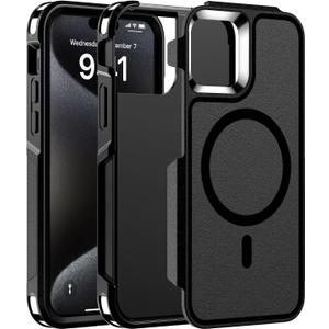 Magnetic Case for iPhone 15 Pro Max 6.7'',[Compatible with Magsafe][Heavy Duty Shockproof] [Military Grade Drop Protection][Non-slip] Rugged Durable 2-Layer Hard Bumper Phone Cover-Matte Black
