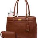 LOVEVOOK Laptop Tote Bag for Women, Waterproof Leather Work Computer Bag, Large Office Briefcase Shoulder Handbag Purse (Medium, Brown)