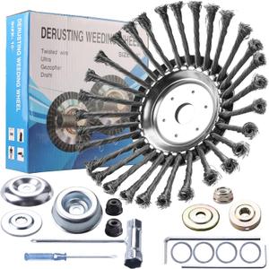 10 Inch Steel Wire Rotary Brush Cutter Trimmer Head Sets Weeds Blade Cutter with Universal Adapter Kit Compatible with String Trimmers, Moss Grass Rust Removal, Gardening Lawnmower