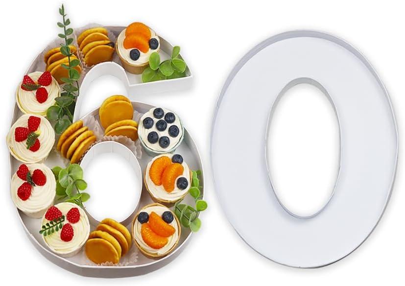 14-inch Cardboard Number Fillable Tray Decorative Box for Charcuterie, Food, Cupcakes, Treats, Birthday, Anniversary (Number60 or 90)