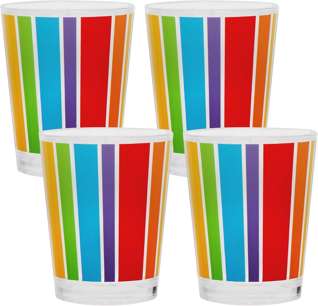 Youngever 4 Pack 16 Ounce Plastic Tumblers, Bistro Plastic Glasses, Cafe BreakResistant Drinking Glasses, Shatterproof Beverage Tumblers, Reusable, NO BPA, Top rack Dishwasher Safe (Rainbow Stripe)