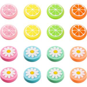 Sumind 16 Pieces Replacement Cute Fruit Lemon and Flower Design Thumb Grip Caps Analog Stick Cover Joystick Cap Soft Silicone Cover Compatible with Nintendo Switch, Switch Lite and Joy-Con Controller