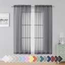 Simplebrand Grey Sheer Curtains 63 Inch Length 2 Panels, Rod Pocket Solid Color Window Sheer Curtain Panels, Elegant Curtains & Drapes for Living Room, Bedroom 2 Panels (Charcoal Grey, 42" W x 63" L)