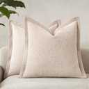 Decorative Chenille Luxury Throw Pillow Covers with Wide Edge, Textured Solid Pillowcases, Soft Velvet Cushion Cover Home Dcor for Couch Sofa Chair Bed,2020 Inch, Set of 2, Light Beige