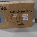 Extra Large Stainless Steel Litter Box with Lid, High Sided Enclosed Metal Cat Litter Pan, Dog Proof Front Entry Top Exit, Odor Control Easy Clean Leak Proof, Includes Mat, Scoop & Step, Black