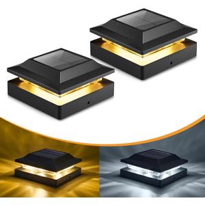 Brightown Solar Post Cap Lights Outdoor 2-Pack, Waterproof Fence Post Solar Lights for 4x4 Wood/Vinyl Posts, 16 LED Deck Post Lights with 2 Color Modes Decorate Patio Porch Garden