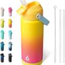 BJPKPK Insulated Water Bottle with Straw Lid, 18oz Thermo Water Bottles with Soft Nozzle, Flex Handle & Non-slip Boot, BPA Free Leak Proof Stainless Steel Metal Thermo, Tumblers, Cups,Rainbow