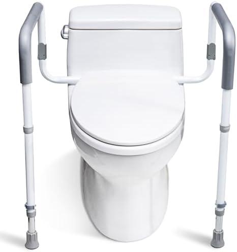 WeHwupe Toilet Safety Rails for Elderly Adults - Adjustable Bathroom Toilet Safety Frame with Handles - Stand Alone Toilet Grab Bar for Senior, Handicap & Disabled,Fits Most Toilets, White, TRX-8002