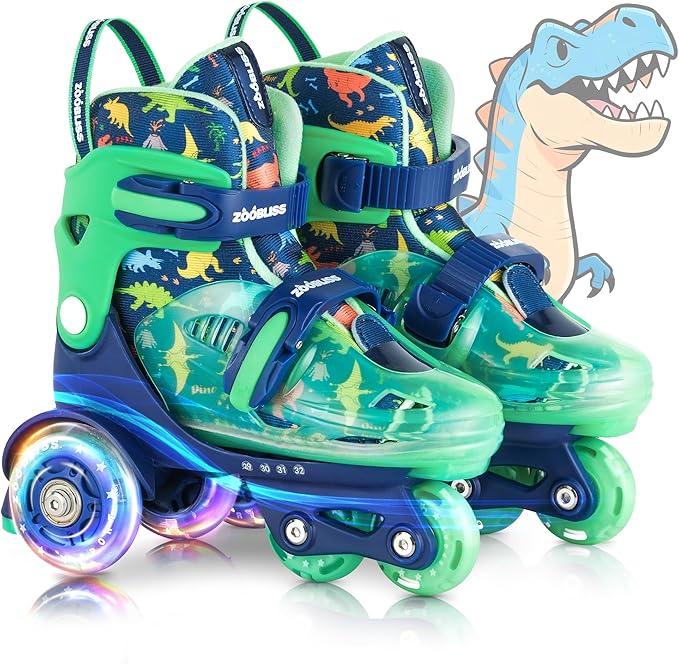 Kids Roller Skates for Beginners - ZOOBLISS Toddler Roller Skates for Boys and Girls Ages 3-7 with Light-Up Wheels & 4 Adjustable Sizes, Tri-Wheel Training Skates for Kids, Size: S-Small(11C-1Y US)