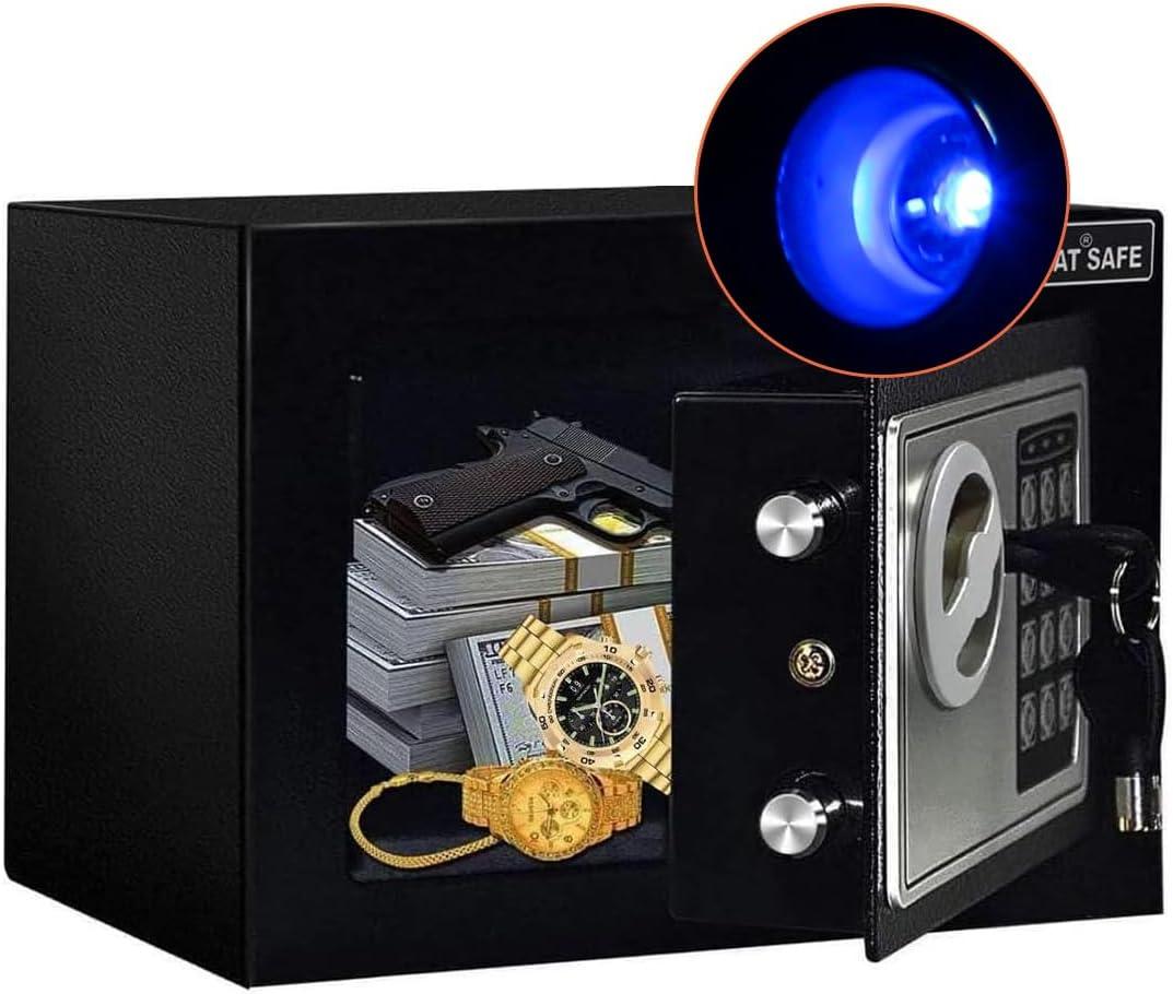 JUGREAT Safe Box with Induction Light,Electronic Digital Security Safe Steel Construction Hidden with LockWall or Cabinet Anchoring Design for Home Office Hotel Business 0.23 Cubic Feet Black