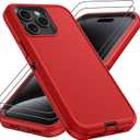 Pilaru for iPhone 15 Pro Max Case : iPhone 15 Pro Max Case with 2Pc Screen Protector, Shockproof/Dustproof/DropProof 14FT Military Grade Drop Protection Protective Case for iPhone 15 Pro Max-Red
