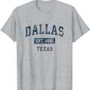 Dallas Texas TX Vintage Sports Design Navy Print T-Shirt, S