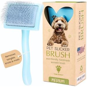 Pet Slicker Brush With Soft Massage Grooming Stainless Steel Pins - For Dematting, Shedding Fur, and Undercoat - Ideal Gift for Professional Pet Groomers - Long Slicker Brush - Flying Pawfect
