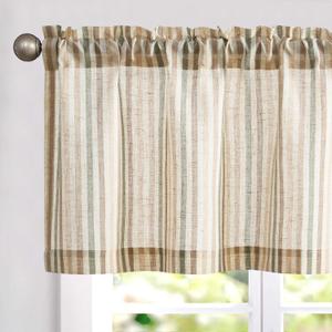 Vangao Kitchen Valance Linen Stripe Short Farmhouse Country Rustic Tickingstripe Light Filtering Rod Pocket Window Topper Treatments 16 Inch 1 Panel Colorful Green