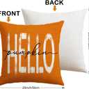 Artscope Fall Decorative Throw Pillow Covers 20x20 Inch Set of 4, Hello Happy Autumn Pumpkin Striped Maple Leaves Harvest Outdoor Farmhouse Pillow Cases for Home Sofa Couch-Orange D