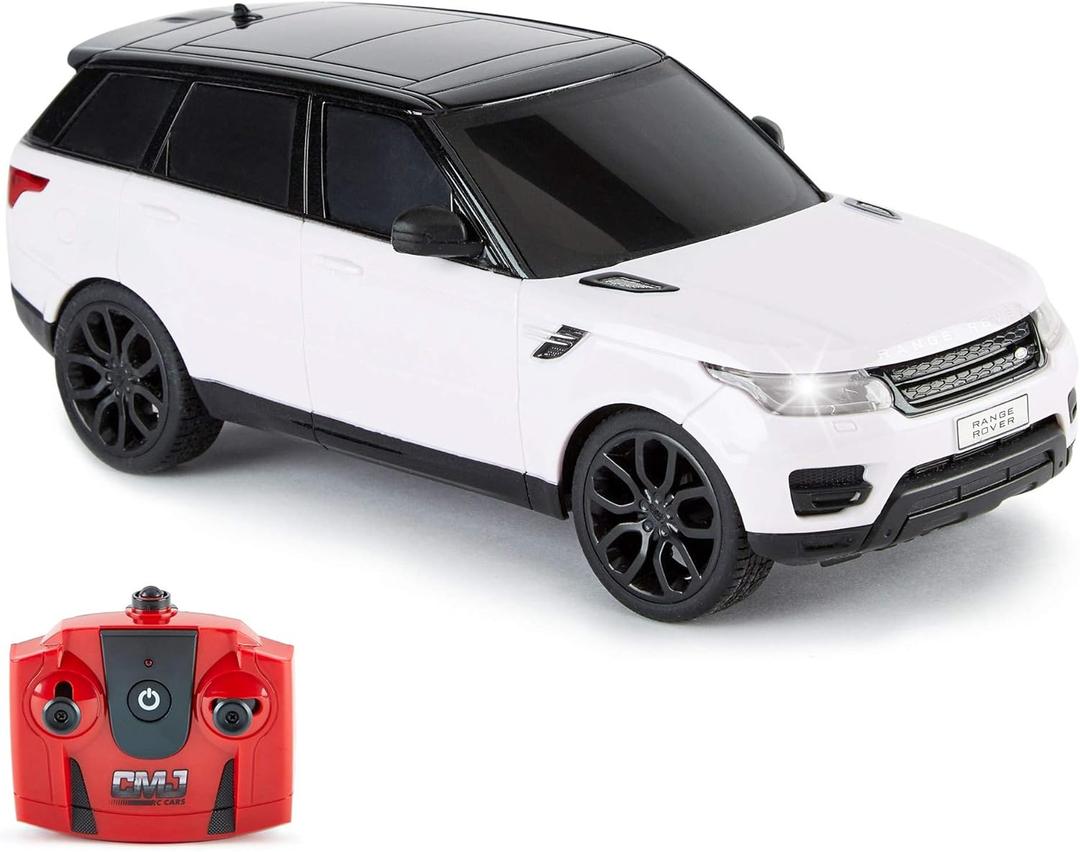 CMJ RC Cars: Range Rover - White - 1:24 Scale, Remote Control Radio SUV Vehicle, 2.4 Ghz, LED Headlights, Indoor-Outdoor Racing Toy, Licensed Model