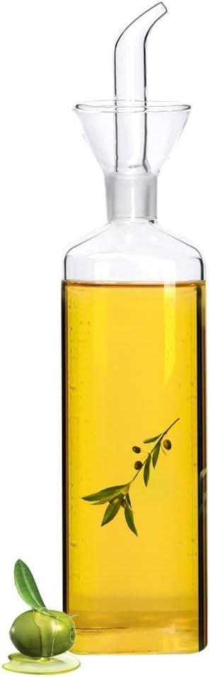 Glass Olive Oil Dispenser - No Funnel Needed, Easy Refill with Pourers - Clear Vinegar Dispenser Bottle Olive Oil Carafe Decanter for Kitchen BBQ (17oz/500ml) (16.9 Ounces)
